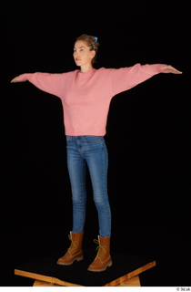 Shenika blue jeans brown shoes workers pink sweater standing t-pose…